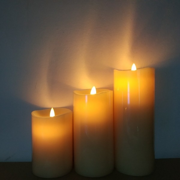 Titreyen Alev Efektli Led Mum Kalpli  Dekoratif Mum - 3lü Set