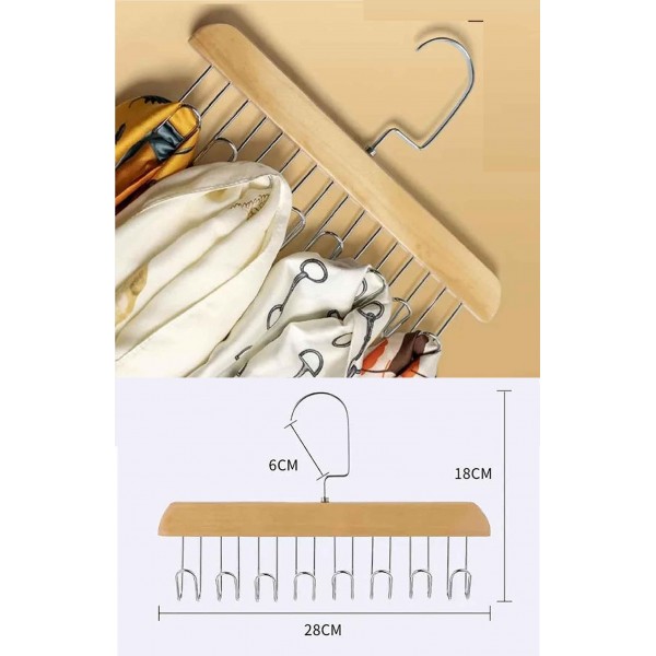 8 Kancalı Askı Çok Fonksiyonlu Ahşap Kemer Kravat Eşarp Dolap Askısı