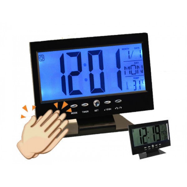 Alkış Sensörlü LED Dijital Masa Saati Alarm ve Termometre Özellikli