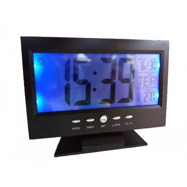 Alkış Sensörlü LED Dijital Masa Saati Alarm ve Termometre Özellikli
