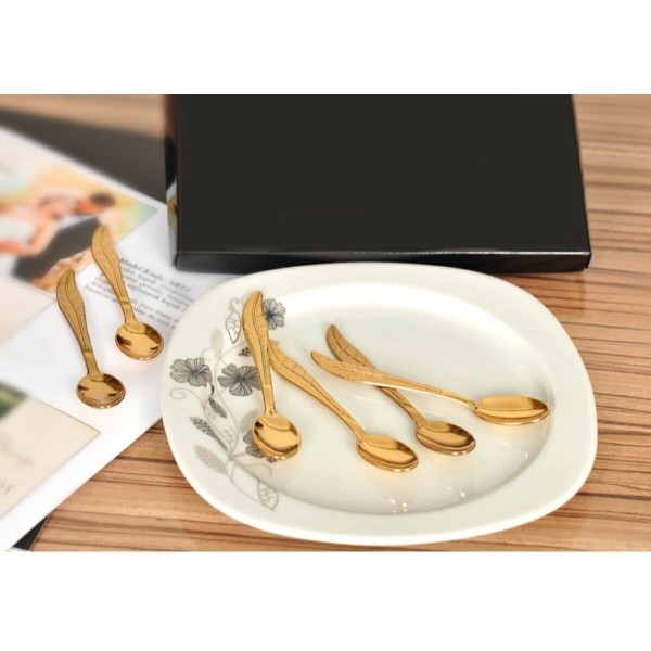 Çay Kaşığı - Yaprak Model Gold Renk